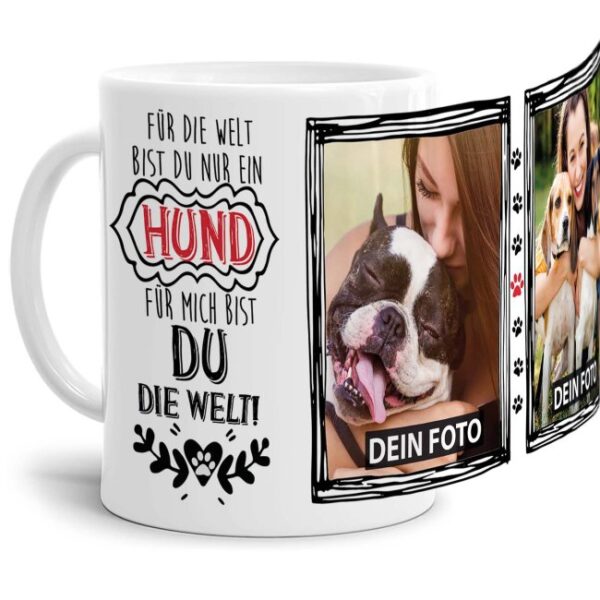 Liebevoll designter Kaffeebecher - selbst gestaltet mit den schönsten Hundefotos. Eine besondere Fototasse für Hundefreunde und originelles...