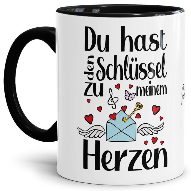 Du hast den Schlüssel zu meinem Herzen - das klingt einfach toll und sagt alles - über diese liebevoll gestaltete Tasse mit schwarzem Akzent aus...