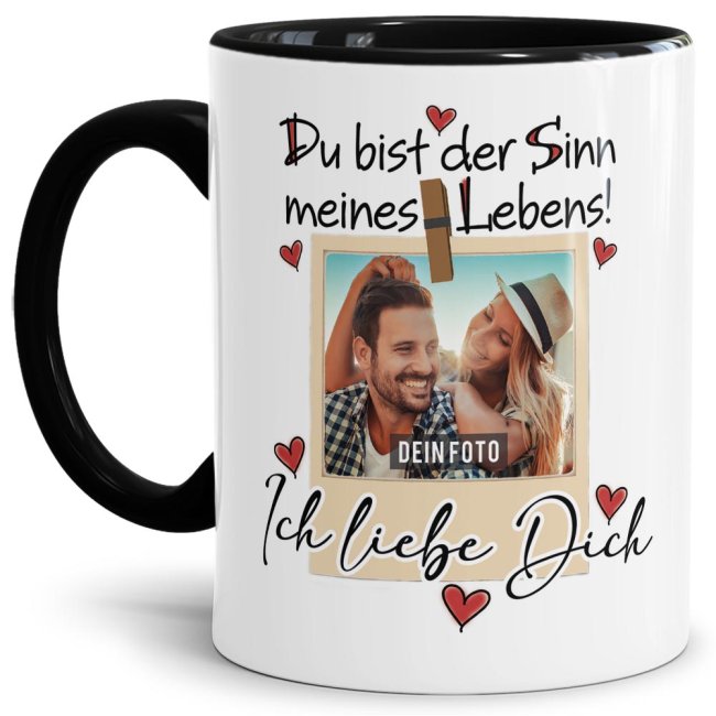 Hier kannst Du eine Tasse mit Fotocollage und schönem Spruch für Deinen Liebsten oder die Liebste selbst gestalten. Eine originelle Geschenkidee...