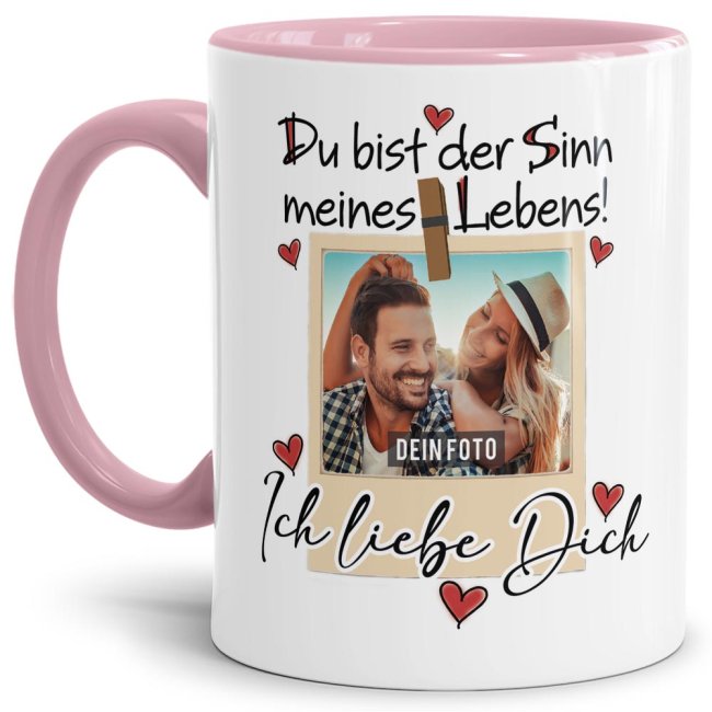 Hier kannst Du eine Tasse mit Fotocollage und schönem Spruch für Deinen Liebsten oder die Liebste selbst gestalten. Eine originelle Geschenkidee...