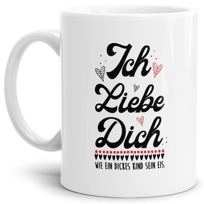 Auf den Punkt gebracht - eine witzige Liebeserklärung auf einem bedruckten Kaffeebecher aus hochwertiger