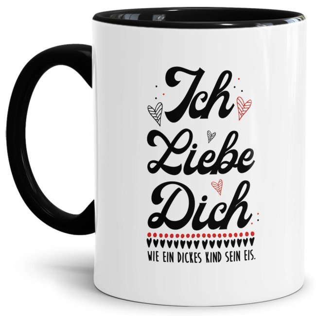 Auf den Punkt gebracht - eine witzige Liebeserklärung auf einem bedruckten Kaffeebecher mit schwarzem Akzent aus hochwertiger Keramik für den...