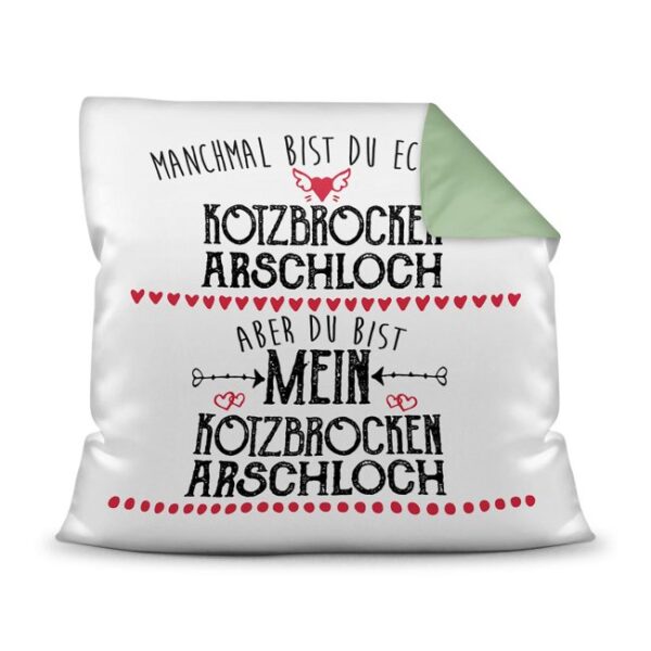 Besonderes Kissen mit grünem Akzent und lustigem Spruch - ein spezielles Geschenk für alle Männer