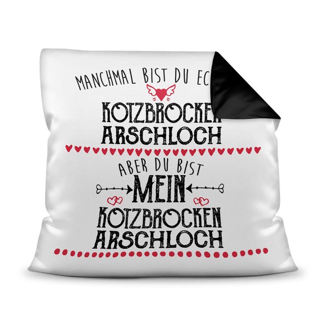 Besonderes Kissen mit schwarzem Akzent und lustigem Spruch - ein spezielles Geschenk für alle Männer