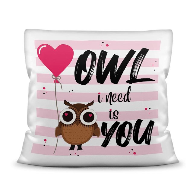 Owl I need is you - Liebevoll gestaltetes Eulenkissen aus seidig-glattem