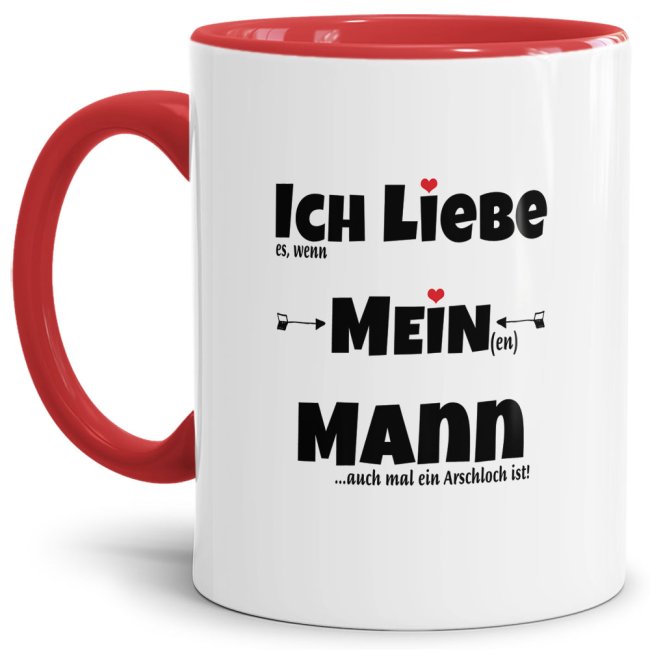 Manchmal brauchen die Männer von ihren Frauen einen Wink mit dem Zaunpfahl - unser Kaffee-Pott mit schwarzem Akzent und witzigem Spruch - Ich liebe...