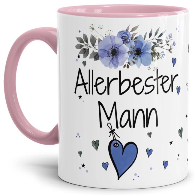 Liebevoll gestaltete Motivtasse - Innen & Henkel Rosa - mit süßem Spruch - Allerbester Mann. Ganz persönliches und originelles Geschenk und süße...