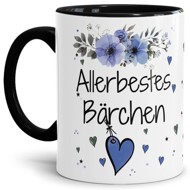 Liebevoll gestaltete Motivtasse - Innen & Henkel Schwarz - mit süßem Spruch - Allerbestes Bärchen männlich. Ganz persönliches und originelles...