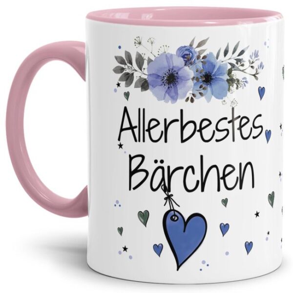 Liebevoll gestaltete Motivtasse - Innen & Henkel Rosa - mit süßem Spruch - Allerbestes Bärchen männlich. Ganz persönliches und originelles Geschenk...