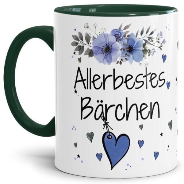 Liebevoll gestaltete Motivtasse - Innen & Henkel Dunkelgrün - mit süßem Spruch - Allerbestes Bärchen männlich. Ganz persönliches und originelles...