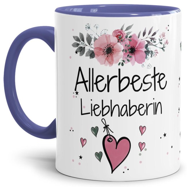 Liebevoll gestaltete Motivtasse - Innen & Henkel Cambridge Blau - mit süßem Spruch - Allerbeste Liebhaberin. Ganz persönliches und originelles...