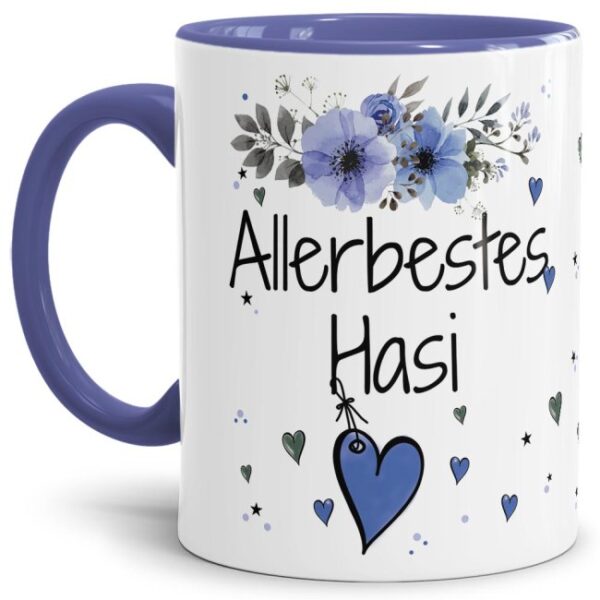 Liebevoll gestaltete Motivtasse - Innen & Henkel Cambridge Blau - mit süßem Spruch - Allerbestes Hasi männlich. Ganz persönliches und originelles...