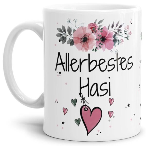 Liebevoll gestaltete Motivtasse - Weiß - mit süßem Spruch - Allerbestes Hasi weiblich. Ganz persönliches und originelles Geschenk und süße...