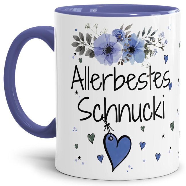 Liebevoll gestaltete Motivtasse - Innen & Henkel Cambridge Blau - mit süßem Spruch - Allerbestes Schnucki männlich. Ganz persönliches und...