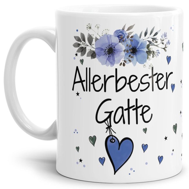 Liebevoll gestaltete Motivtasse - Weiß - mit süßem Spruch - Allerbester Gatte. Ganz persönliches und originelles Geschenk und süße Liebeserklärung...