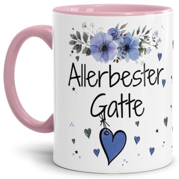 Liebevoll gestaltete Motivtasse - Innen & Henkel Rosa - mit süßem Spruch - Allerbester Gatte. Ganz persönliches und originelles Geschenk und süße...