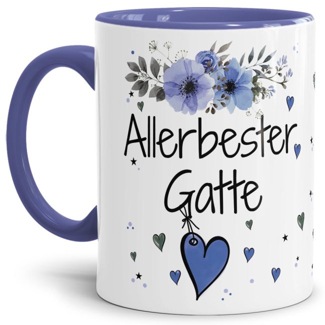 Liebevoll gestaltete Motivtasse - Innen & Henkel Cambridge Blau - mit süßem Spruch - Allerbester Gatte. Ganz persönliches und originelles Geschenk...