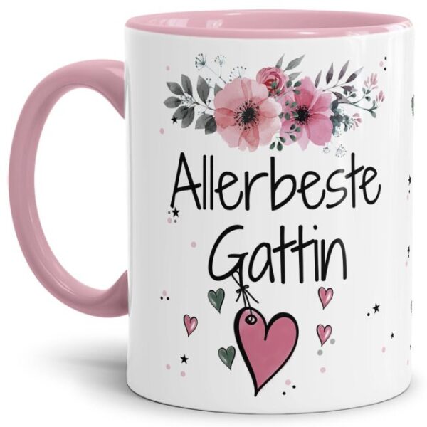 Liebevoll gestaltete Motivtasse - Innen & Henkel Rosa - mit süßem Spruch - Allerbeste Gattin. Ganz persönliches und originelles Geschenk und süße...