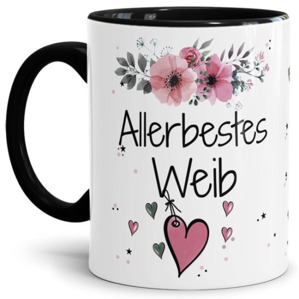 Liebevoll gestaltete Motivtasse - Innen & Henkel Schwarz - mit süßem Spruch - Allerbestes Weib. Ganz persönliches und originelles Geschenk und süße...