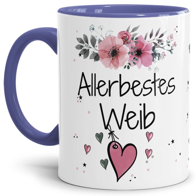 Liebevoll gestaltete Motivtasse - Innen & Henkel Cambridge Blau - mit süßem Spruch - Allerbestes Weib. Ganz persönliches und originelles Geschenk...