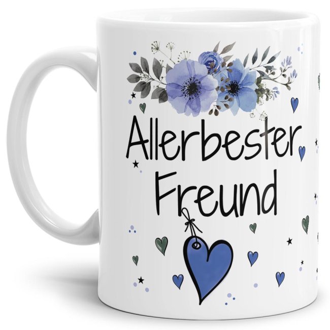 Liebevoll gestaltete Motivtasse - Weiß - mit süßem Spruch - Allerbester Freund. Ganz persönliches und originelles Geschenk und süße Liebeserklärung...