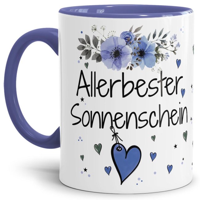 Liebevoll gestaltete Motivtasse - Innen & Henkel Cambridge Blau - mit süßem Spruch - Allerbester Sonnenschein männlich. Ganz persönliches und...