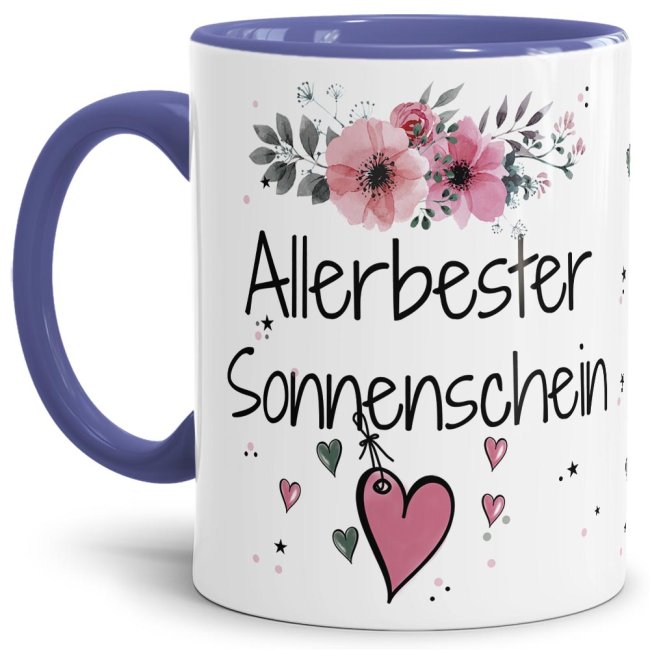 Liebevoll gestaltete Motivtasse - Innen & Henkel Cambridge Blau - mit süßem Spruch - Allerbester Sonnenschein weiblich. Ganz persönliches und...