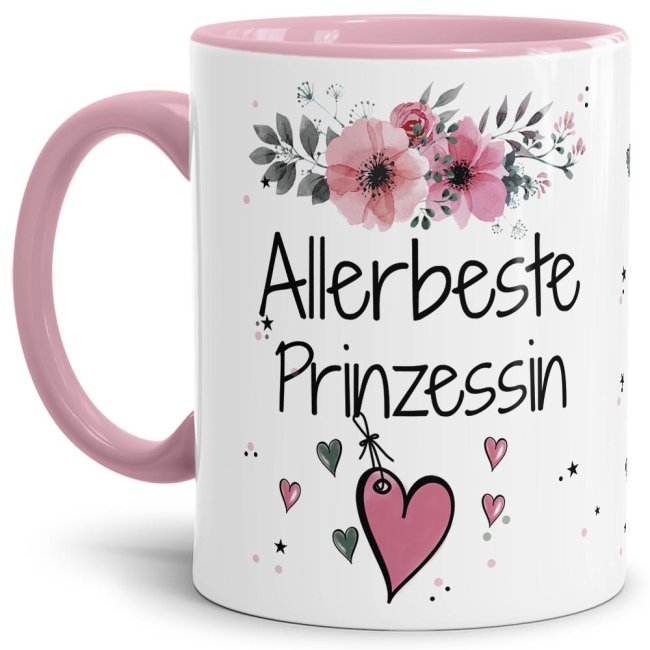 Liebevoll gestaltete Motivtasse - Innen & Henkel Rosa - mit süßem Spruch - Allerbeste Prinzessin. Ganz persönliches und originelles Geschenk und...