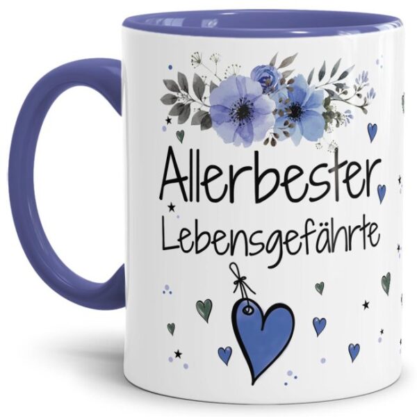 Liebevoll gestaltete Motivtasse - Innen & Henkel Cambridge Blau - mit süßem Spruch - Allerbester Lebensgefährte. Ganz persönliches und originelles...