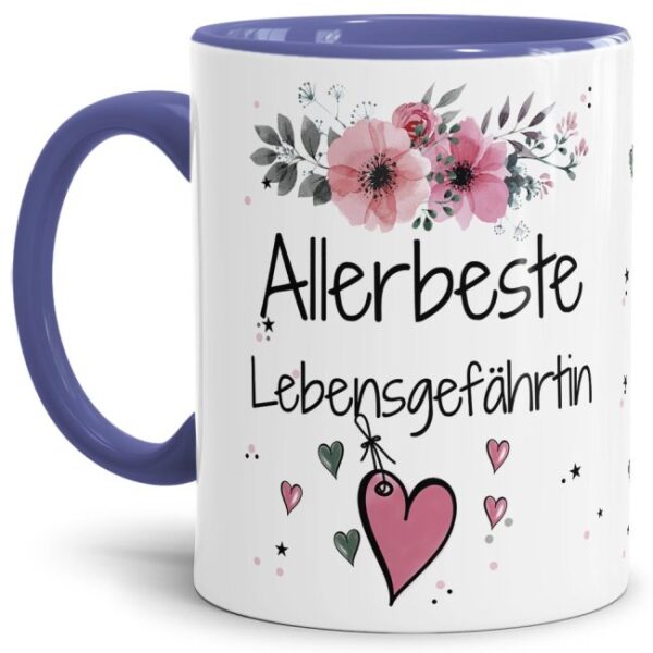 Liebevoll gestaltete Motivtasse - Innen & Henkel Cambridge Blau - mit süßem Spruch - Allerbeste Lebensgefährtin. Ganz persönliches und originelles...