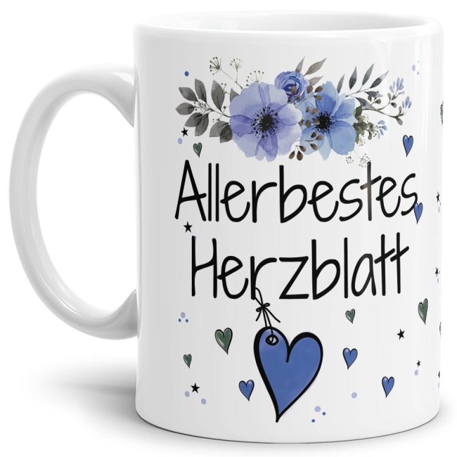 Liebevoll gestaltete Motivtasse - Weiß - mit süßem Spruch - Allerbestes Herzblatt männlich. Ganz persönliches und originelles Geschenk und süße...