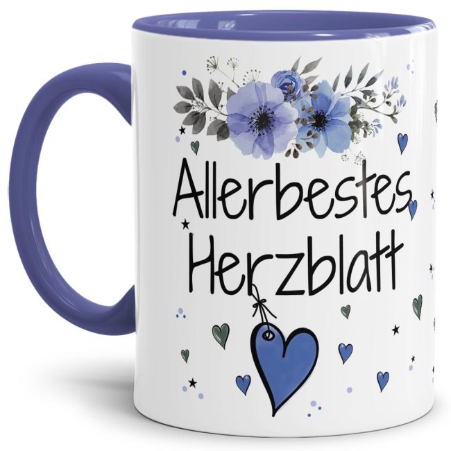 Liebevoll gestaltete Motivtasse - Innen & Henkel Cambridge Blau - mit süßem Spruch - Allerbestes Herzblatt männlich. Ganz persönliches und...