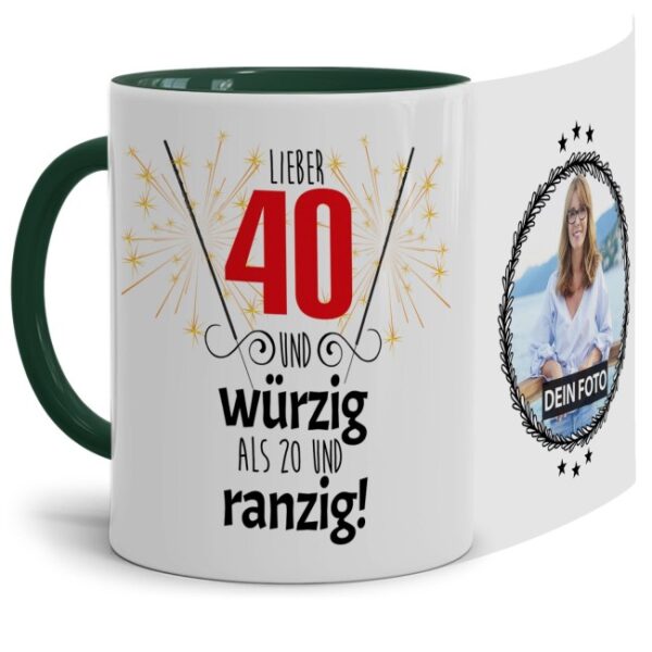 Fototasse zum 40. mit lustigem Spruch - Lieber 40 und würzig