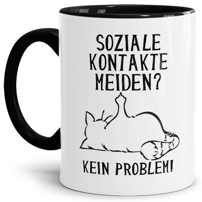 Unsere freche Nö-Katze pfeift auf soziale Kontakte und das nicht nur im Lockdown! Witziger Kaffeebecher aus hochwertiger Keramik mit schwarzem...