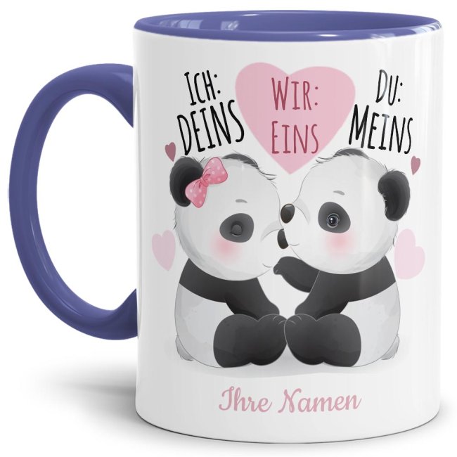 Süße Panda-Tasse mit besonderem Spruch - Ich Deins-Wir Eins-Du Meins - personalisierbar mit Deinen Wunschname als Paartassen zum selbst Gestalten....