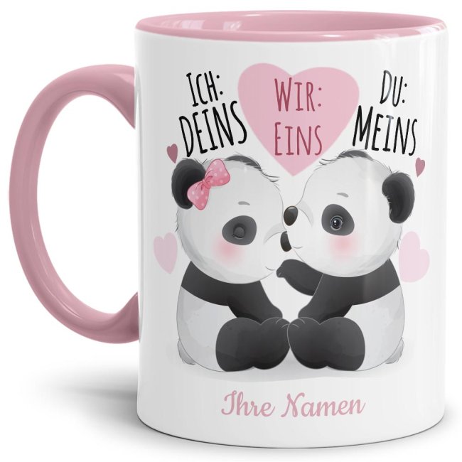 Süße Panda-Tasse mit besonderem Spruch - Ich Deins-Wir Eins-Du Meins - personalisierbar mit Deinen Wunschname als Paartassen zum selbst Gestalten....