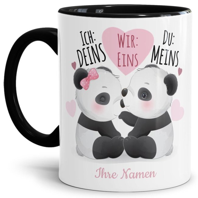 Süße Panda-Tasse mit besonderem Spruch - Ich Deins-Wir Eins-Du Meins - personalisierbar mit Deinen Wunschname als Paartassen zum selbst Gestalten....