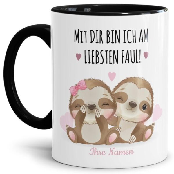 Niedliche Faultier-Tasse mit lustigem Spruch - Mit Dir bin ich am liebsten faul - süß als Namenstassen für Paare personalisierbar mit Deinem Namen...