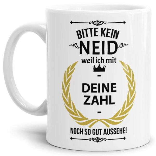 Hochwertige Keramiktasse mit lustigem Spruch zum runden in Bitte kein Neid