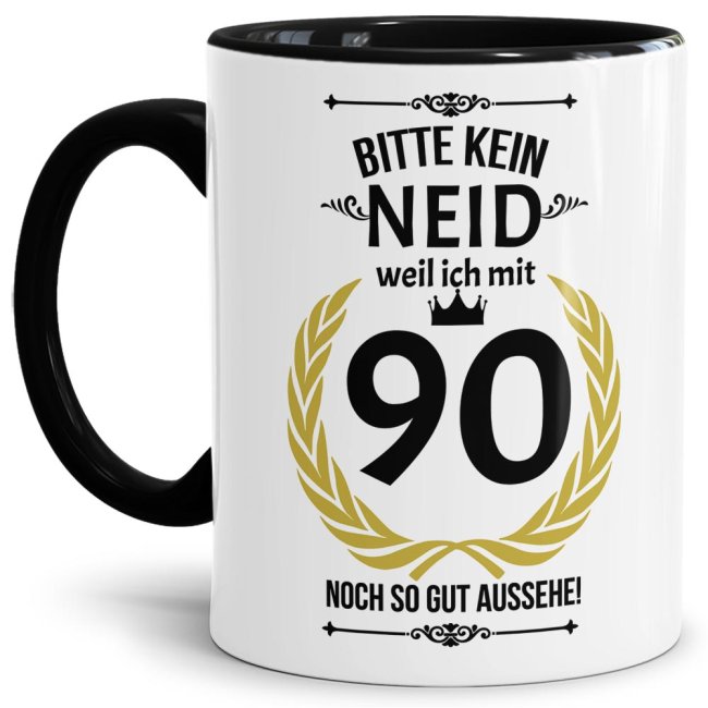 Hochwertige Keramiktasse mit lustigem Spruch mit schwarzem Akzent zum runden in Bitte kein Neid