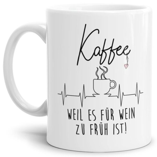 Witzig bedruckte Kaffeebecher für Büro und Arbeit in Weiß mit Guten-Morgen-Spruch als kleine Aufmunterung für den ersten Kaffee am Morgen gedacht -...