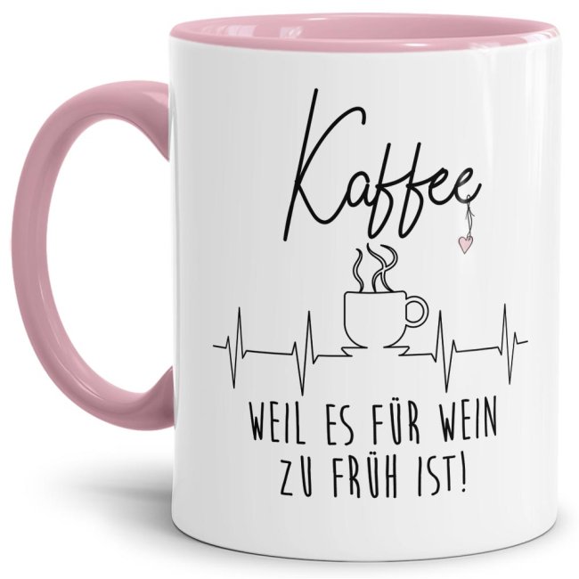 Witzig bedruckte Kaffeebecher für Büro und Arbeit mit rosa Akzent mit Guten-Morgen-Spruch als kleine Aufmunterung für den ersten Kaffee am Morgen...