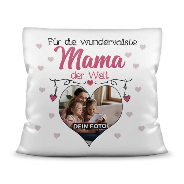 Suchst Du ein besonderes Fotogeschenk für Deine Mama? Hier gestaltest Du ein edles Fotokissen für die beste Mama mit dem schönsten