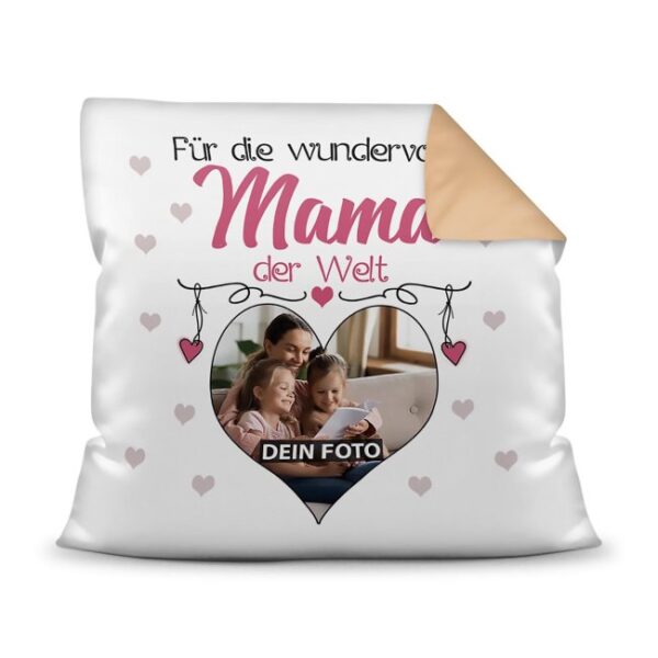 Suchst Du ein besonderes Fotogeschenk für Deine Mama? Hier gestaltest Du ein edles Fotokissen für die beste Mama mit dem schönsten