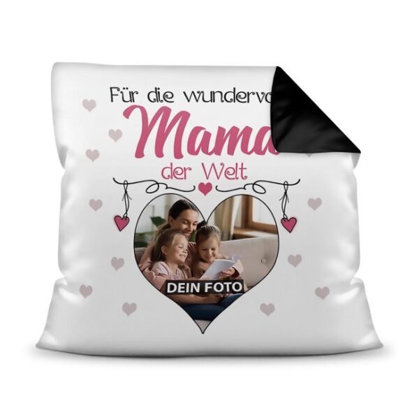 Suchst Du ein besonderes Fotogeschenk für Deine Mama? Hier gestaltest Du ein edles Fotokissen für die beste Mama mit dem schönsten