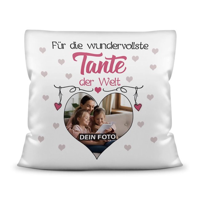 Suchst Du ein besonderes Fotogeschenk für Deine Tante? Hier gestaltest Du ein edles Fotokissen für die beste Tante mit dem schönsten