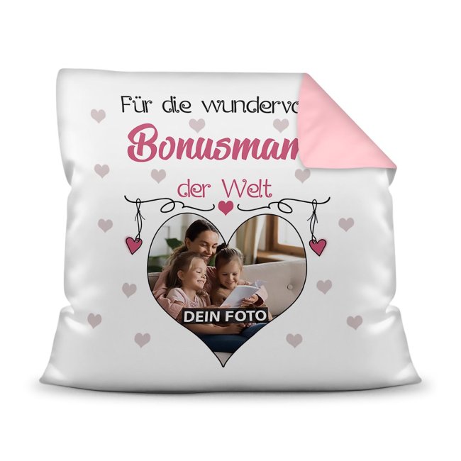 Suchst Du ein besonderes Fotogeschenk für Deine Bonusmama? Hier gestaltest Du ein edles Fotokissen für die beste Bonusmama mit dem schönsten