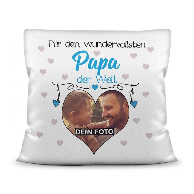 Suchst Du ein besonderes Fotogeschenk für Deinen Papa? Hier gestaltest Du ein edles Fotokissen für den besten Papa mit dem schönsten