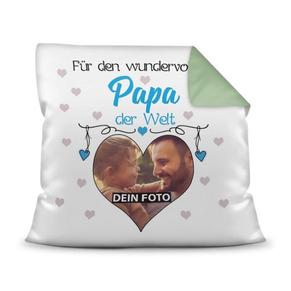 Suchst Du ein besonderes Fotogeschenk für Deinen Papa? Hier gestaltest Du ein edles Fotokissen für den besten Papa mit dem schönsten