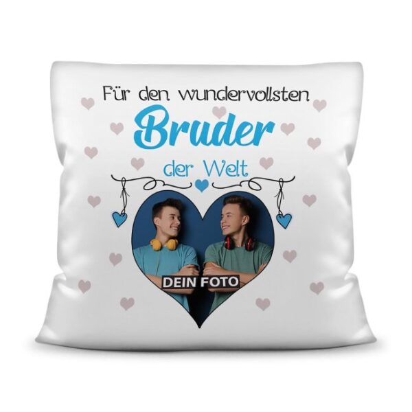 Suchst Du ein besonderes Fotogeschenk für Deinen Bruder? Hier gestaltest Du ein edles Fotokissen für den besten Bruder mit dem schönsten